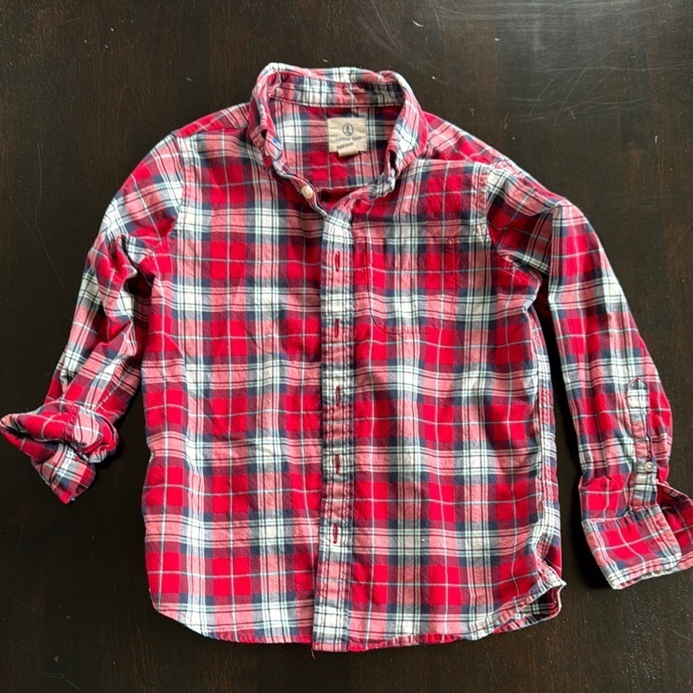 Lands' End Red Plaid Kids Button Down Shirt